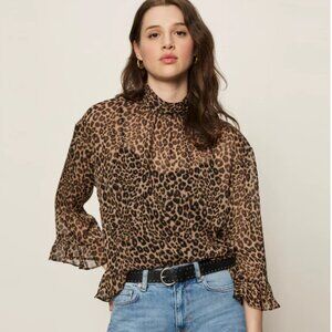 Sanctuary The Adore Blouse French Kitty Leopard Print Crinkle Crepe